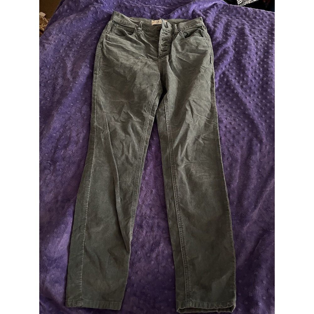 Free People Corduroy Pants‎ Skinny High Rise Size 26 Green Stretch Button Fly